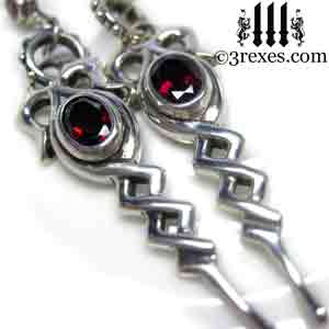 silver-celtic-drop-earrings-gothic-garnet