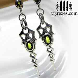 sterling silver dripping-celtic-earrings-green-peridot-stones