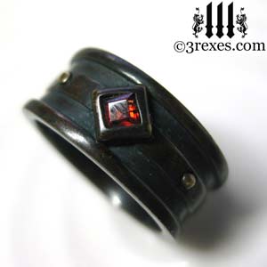 mens-moorish-gothic-one-stone-ring-dark-black-antiqued-brass-red-garnet-stone-royal-engagement-band mens-moorish-gothic-one-stone-ring-dark-black-antiqued-brass-red-garnet-stone-royal-engagement-band