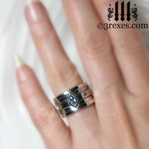Moorish Marquise Wedding Ring 3 Re Jewelry Silver Moorish Marquise Wedding Ring Blue Topaz Stone