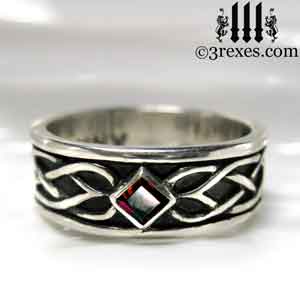soul-love-anam-gra-mens-silver-celtic-wedding-ring-garnet-stone-front-gothic-band soul-love-anam-gra-mens-silver-celtic-wedding-ring-garnet-stone-front-gothic-band